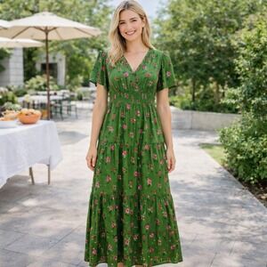 Sugarlips Maxi Dress – Green Floral Palmer Poplin Tiered– Size XL